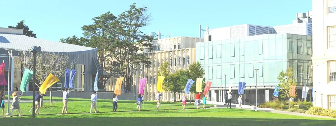 picture of banners being carried across campus
